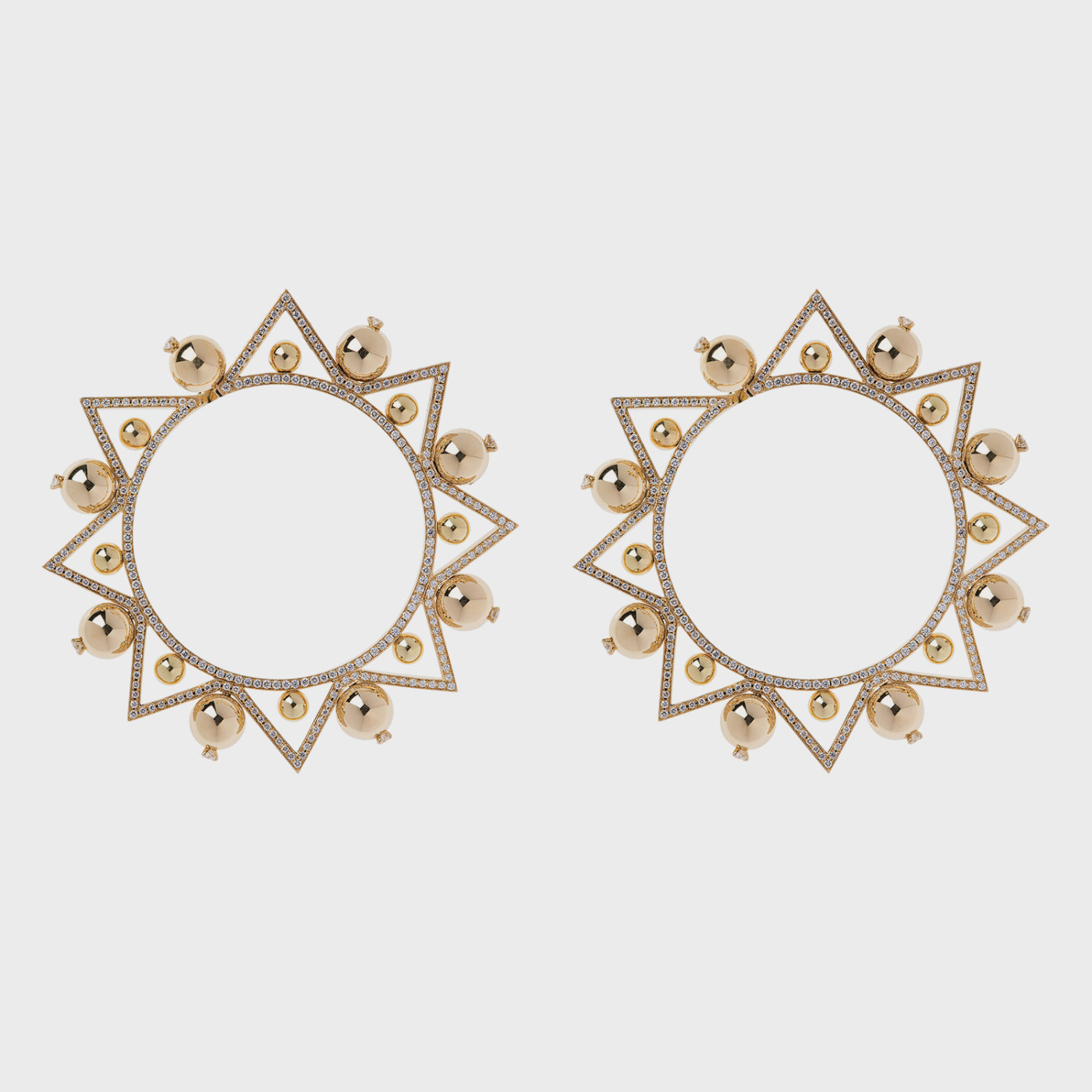 Yellow gold hoop earrings with white diamonds