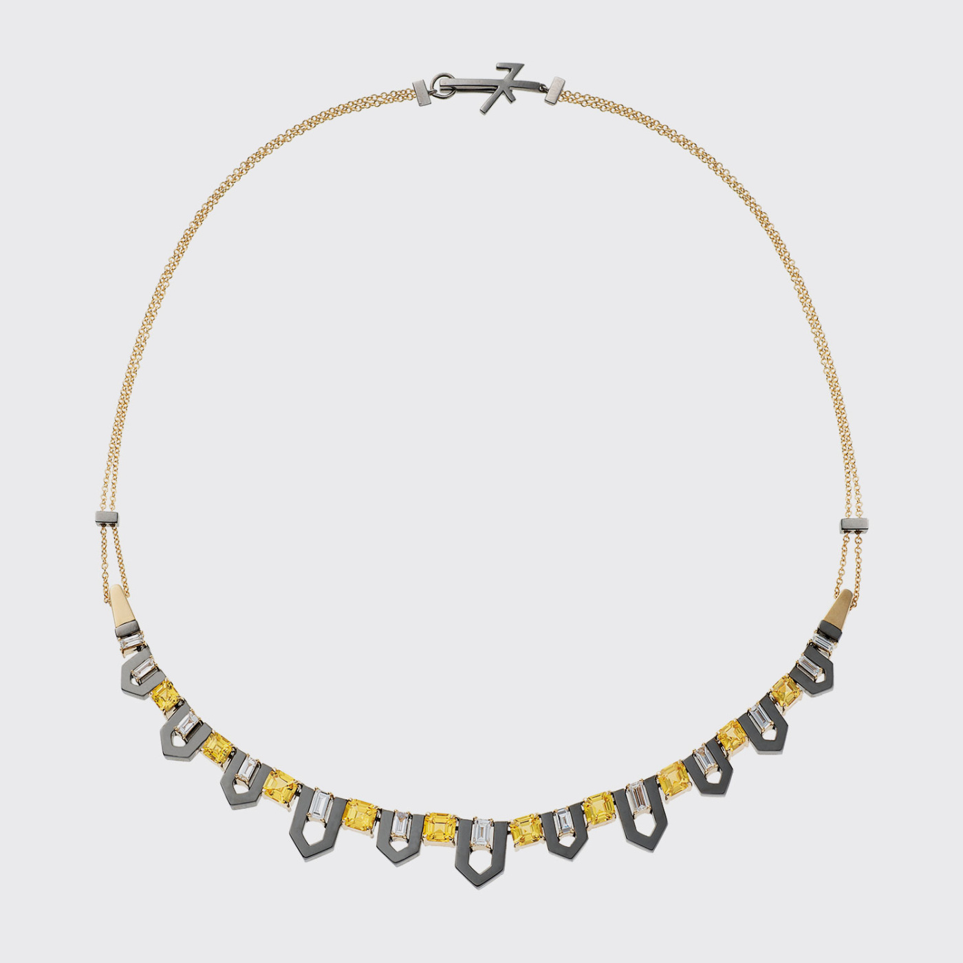 Yellow and black gold necklace with yellow sapphires and white diamonds