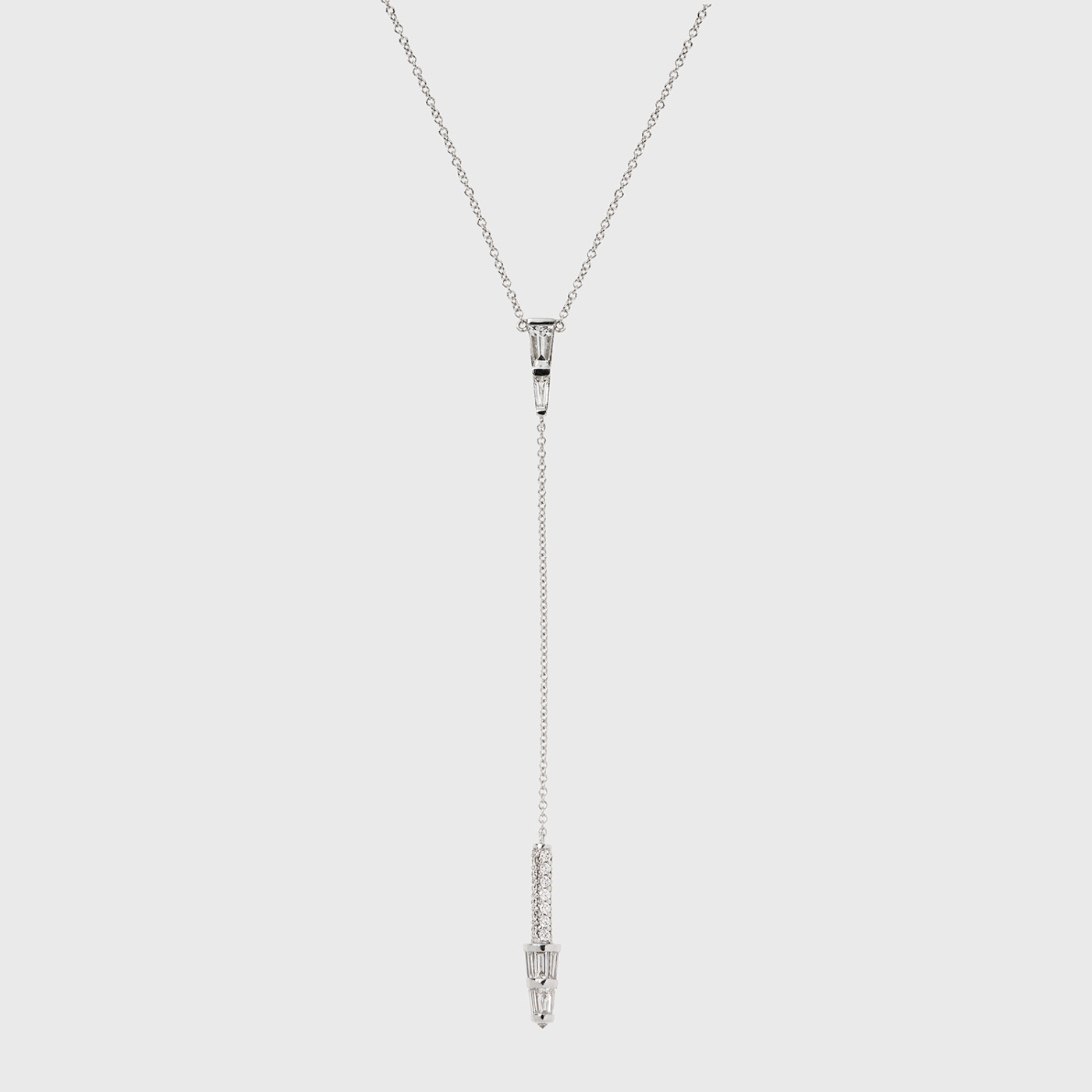 White gold long pendant necklace with white diamonds