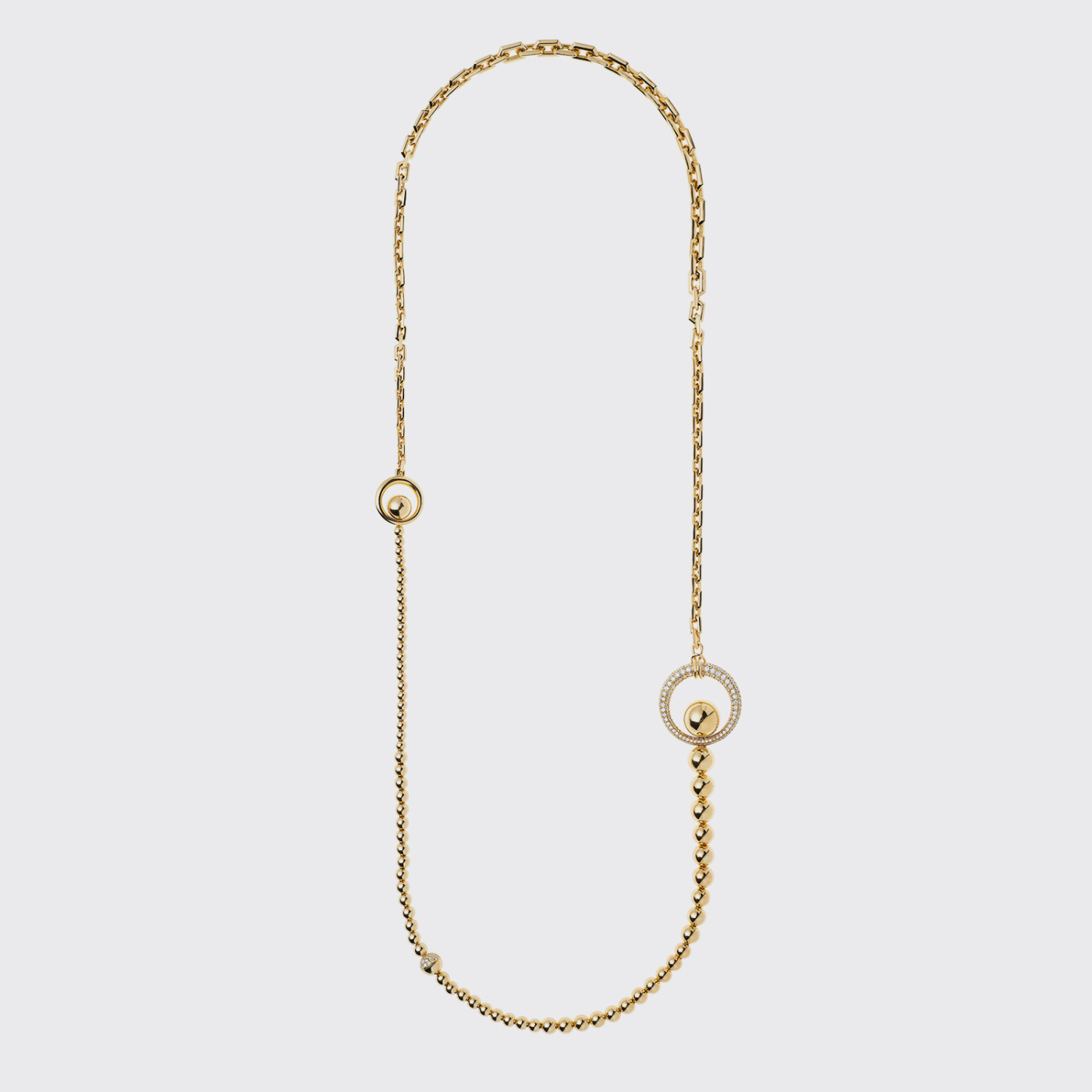 Yellow gold chain long necklace with white diamonds