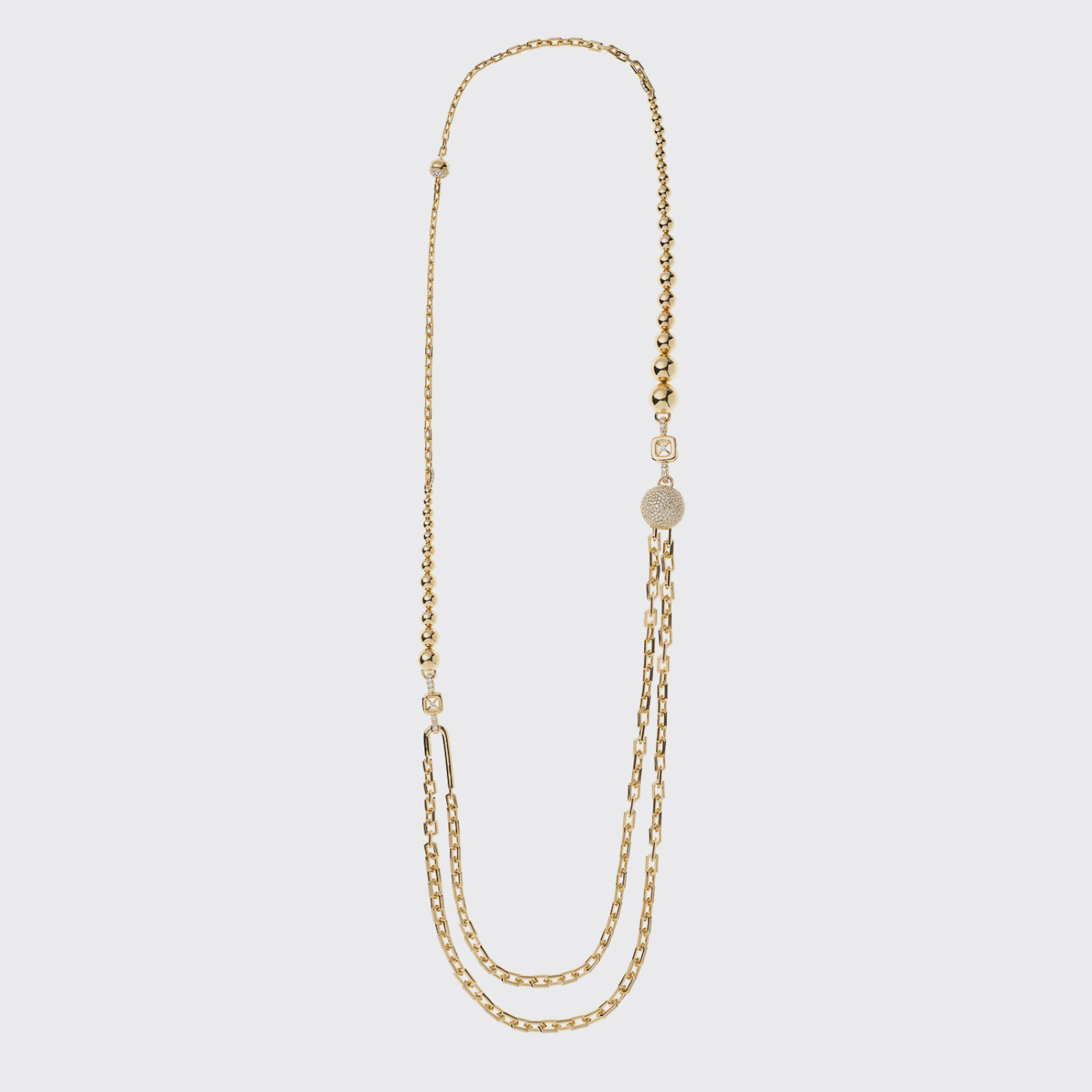 Yellow gold long necklace with white diamonds
