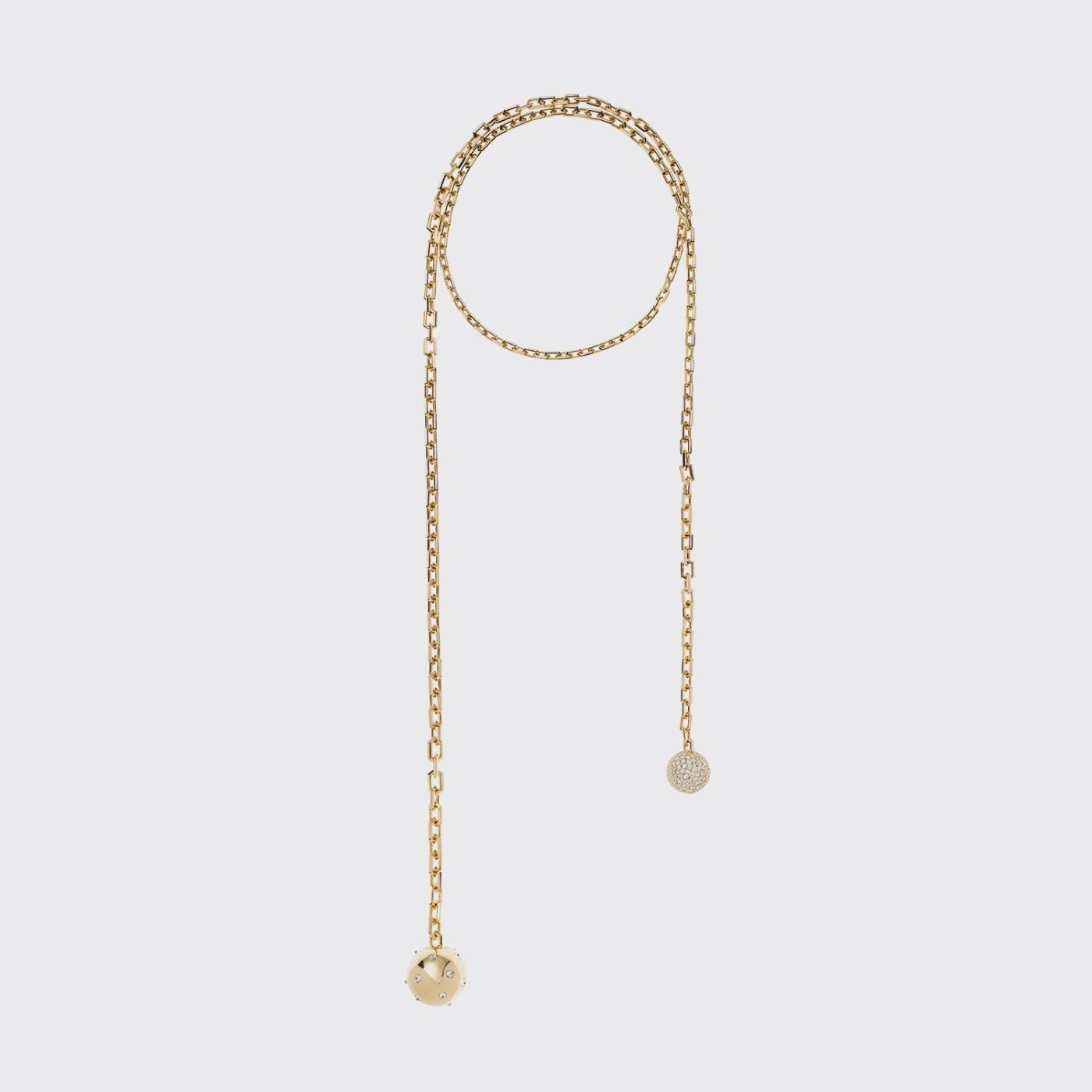 Yellow gold chain long necklace with white diamonds