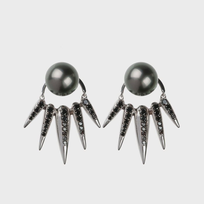 Black gold earrings with black diamonds and black pearl studs