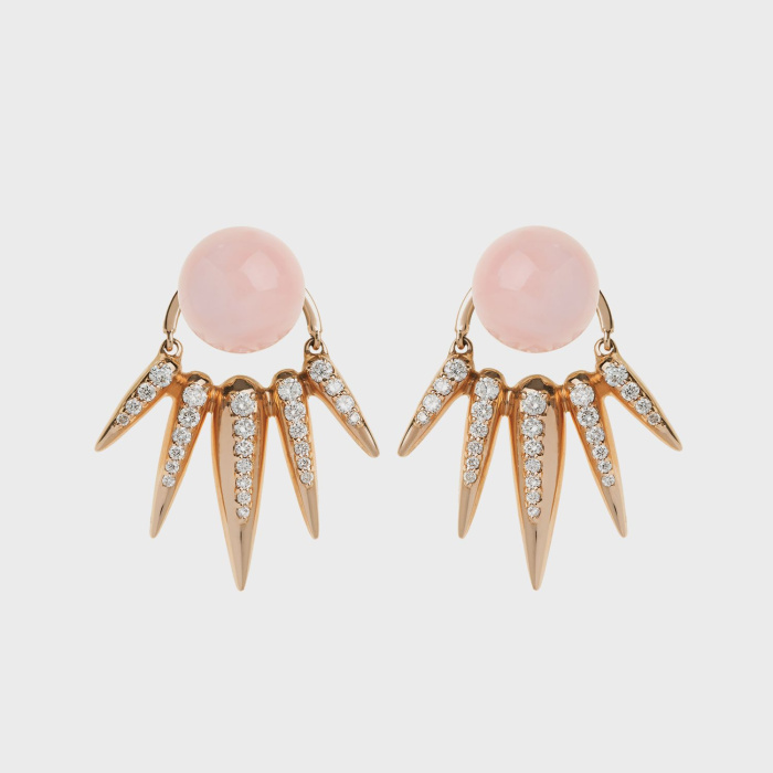 Rose gold earrings with white diamonds and coral studs