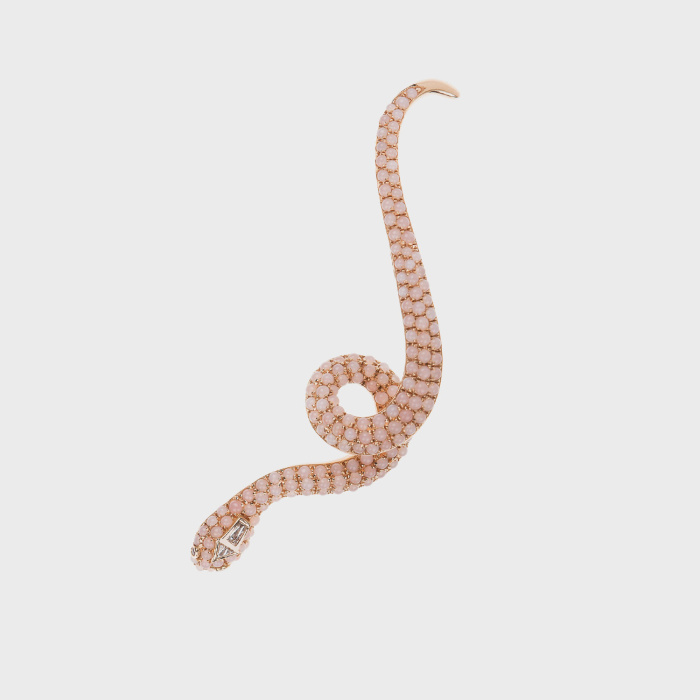Rose gold snake earcuff with pink topazes, white diamonds and rubies