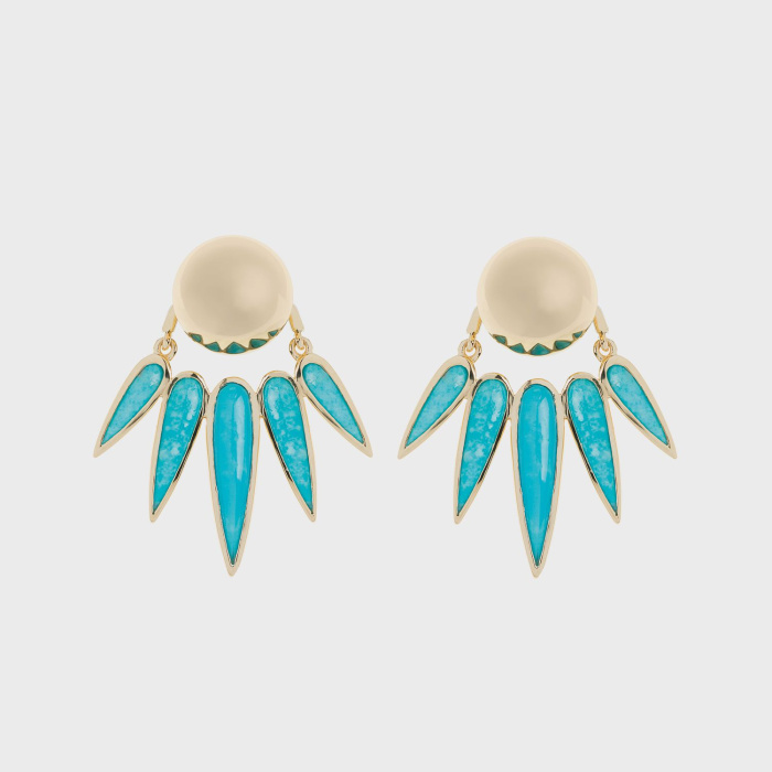 Yellow gold earrings with turquoises and yellow gold studs