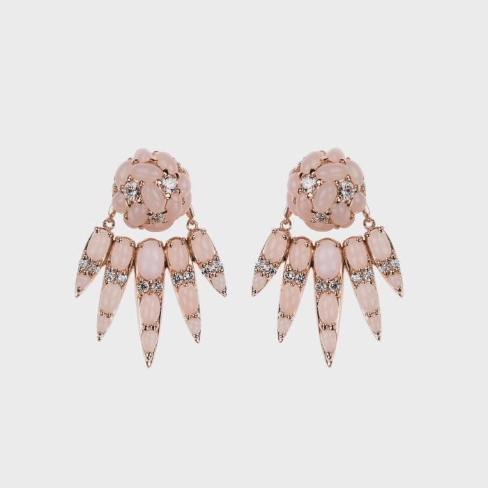 Rose gold earrings with pink topaz and white diamonds with pink topaz studs
