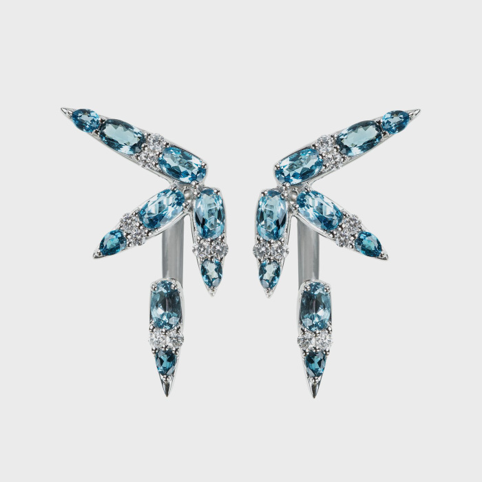 White gold earrings with white diamonds and london blue topazes