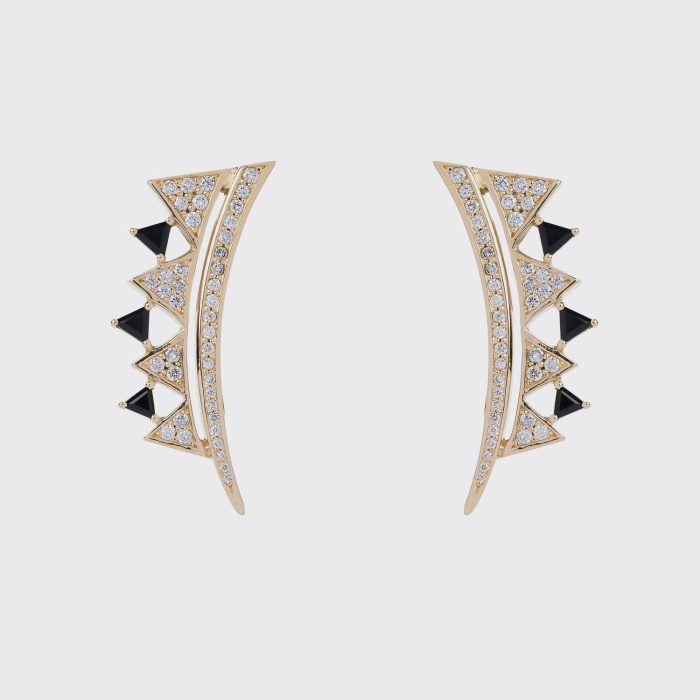 Yellow gold earrings with white diamonds and black onyx