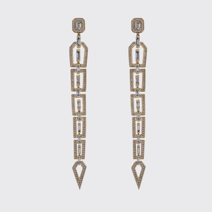 Yellow gold long earrings with white diamonds