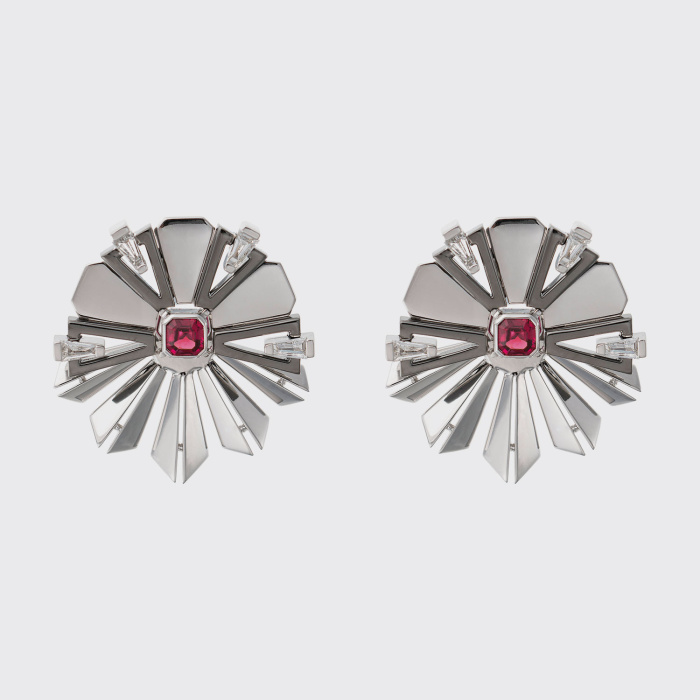 White and black gold earrings with rubies and white diamonds