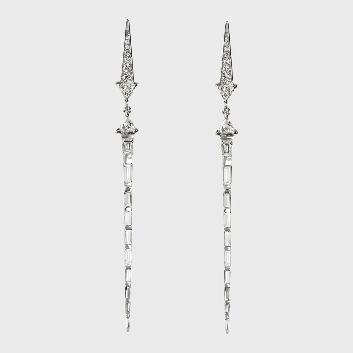 White gold long earrings with white diamonds