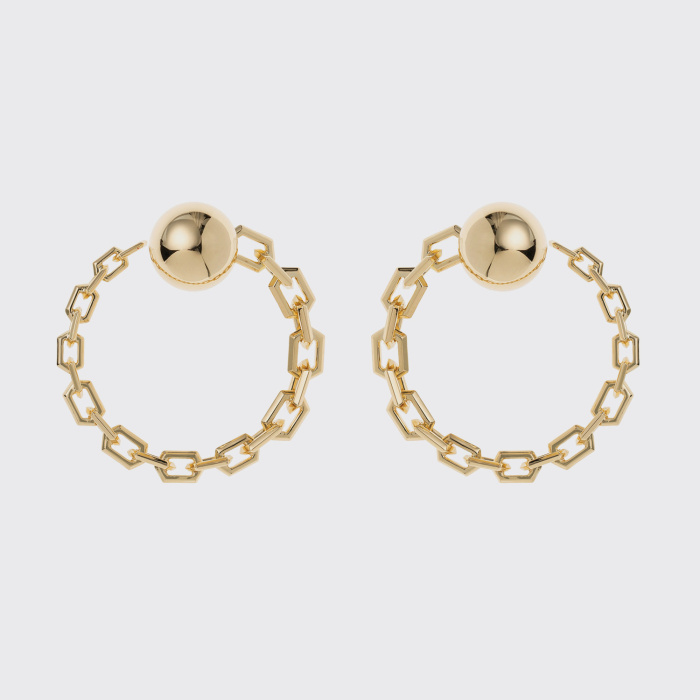 Yellow gold chain hoop earrings