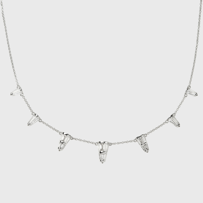 White gold necklace with tapered white diamonds