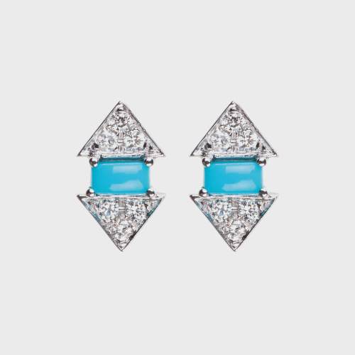 White gold small earrings with white diamonds and turquoises