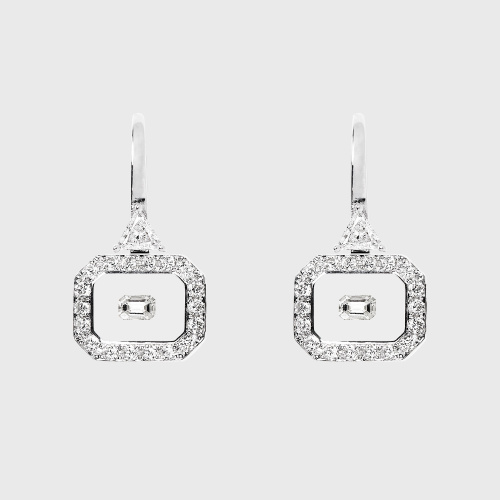 White gold small earrings with white diamonds in translucent enamel