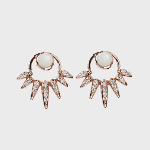 Rose gold small earrings with white diamonds and mother of pearl