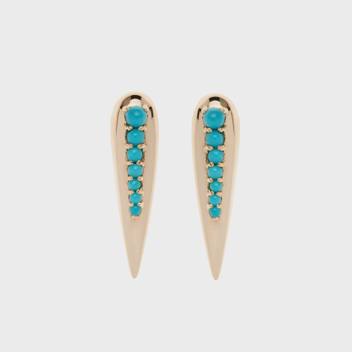 Yellow gold stud earrings with turquoises