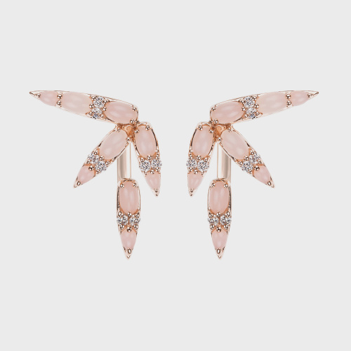 Rose gold earrings with pink topaz and white diamonds