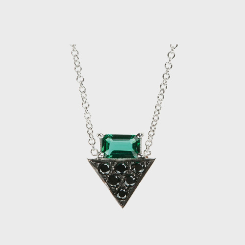 Black gold pendant necklace with black diamonds and emeralds