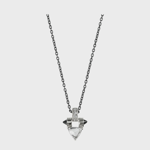 White gold pendant necklace with white diamonds and trillion white diamond and onyx