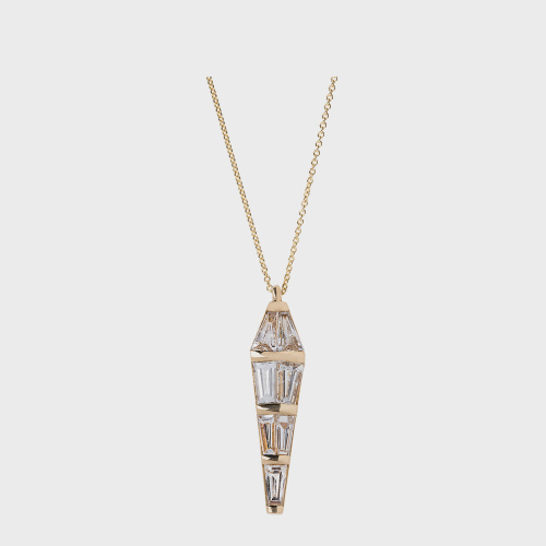 Yellow gold pendant necklace with tapered white diamonds