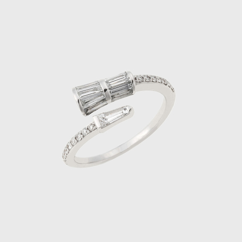 White gold open band ring with white diamonds
