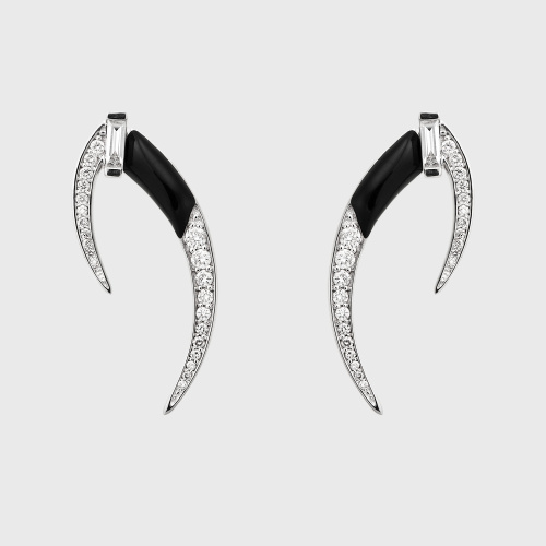 White gold earrings with white diamonds and black enamel